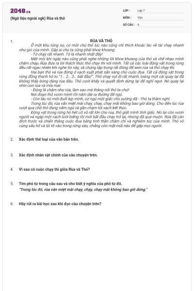 (Ngữ liệu ngoài sgk) Rùa và thỏ