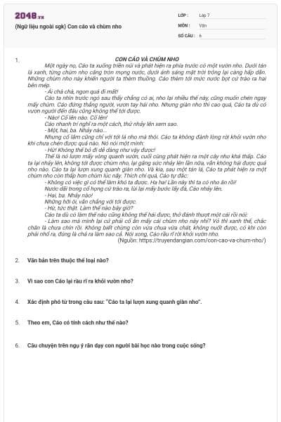 (Ngữ liệu ngoài sgk) Con cáo và chùm nho