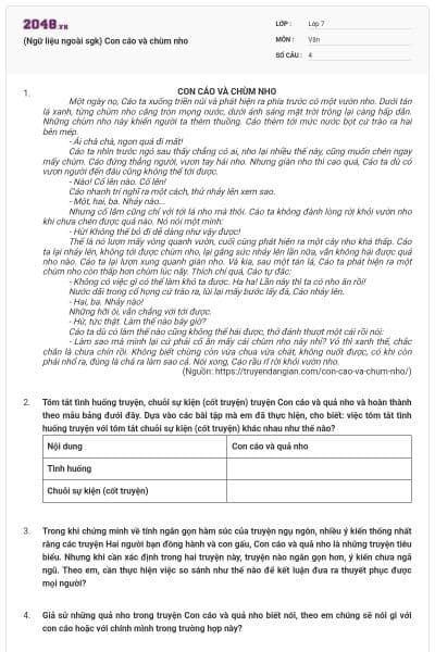 (Ngữ liệu ngoài sgk) Con cáo và chùm nho