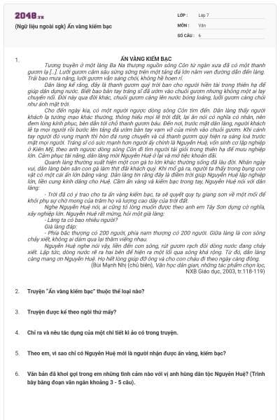 (Ngữ liệu ngoài sgk) Ấn vàng kiếm bạc