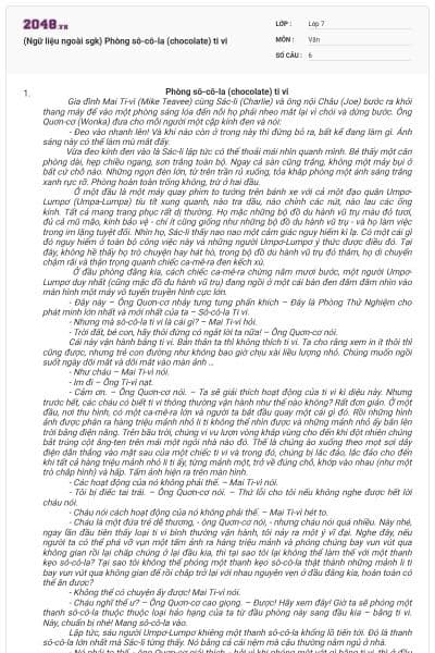 (Ngữ liệu ngoài sgk) Phòng sô-cô-la (chocolate) ti vi