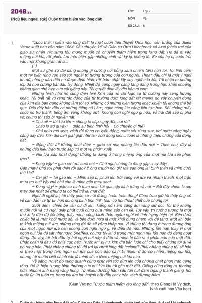 (Ngữ liệu ngoài sgk) Cuộc thám hiểm vào lòng đất