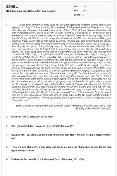 (Ngữ liệu ngoài sgk) Hai vạn dặm dưới đáy biển