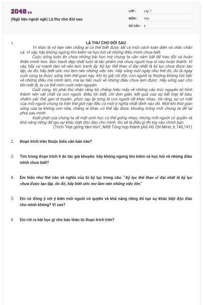 (Ngữ liệu ngoài sgk) Lá thư cho đời sau