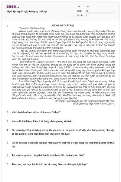 (Ngữ liệu ngoài sgk) Đừng sợ thất bại