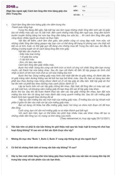 (Ngữ liệu ngoài sgk) Cách làm lồng đèn tròn bằng giấy cho đêm Trung thu