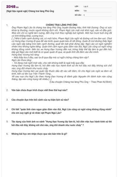 (Ngữ liệu ngoài sgk) Chàng trai làng Phù Ủng