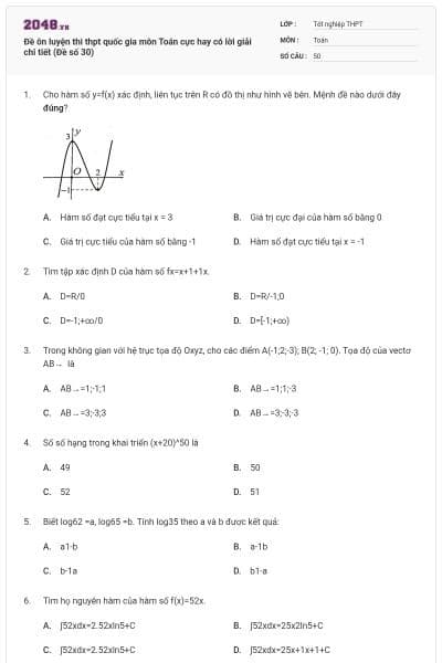 Đề ôn luyện thi thpt quốc gia môn Toán cực hay có lời giải chi tiết (Đề số 30)