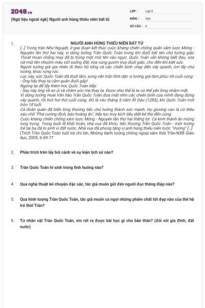 (Ngữ liệu ngoài sgk) Người anh hùng thiếu niên bất tử