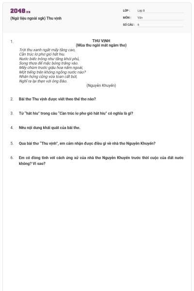 (Ngữ liệu ngoài sgk) Thu vịnh