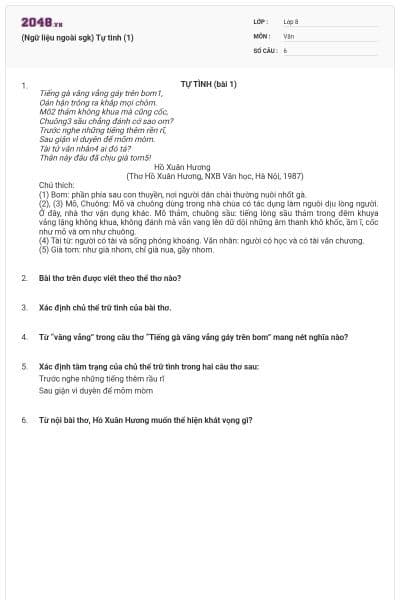 (Ngữ liệu ngoài sgk) Tự tình (1)