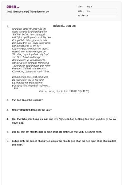 (Ngữ liệu ngoài sgk) Tiếng đầu con gọi