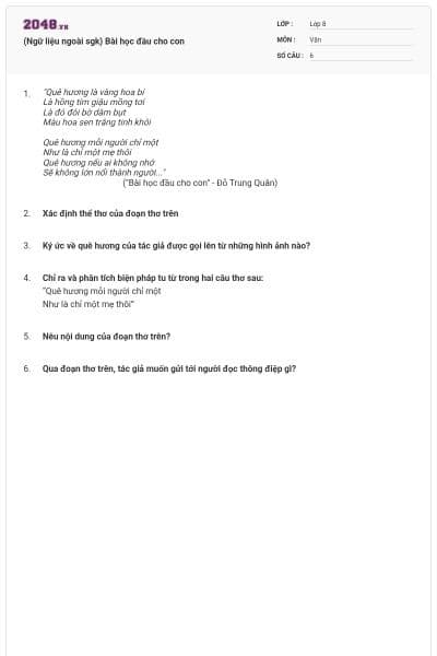 (Ngữ liệu ngoài sgk) Bài học đầu cho con