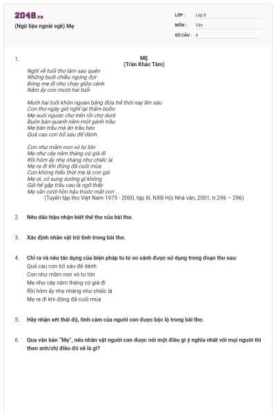 (Ngữ liệu ngoài sgk) Mẹ