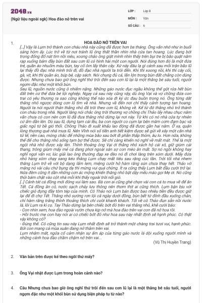 (Ngữ liệu ngoài sgk) Hoa đào nở trên vai