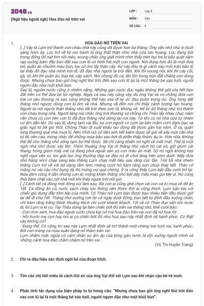 (Ngữ liệu ngoài sgk) Hoa đào nở trên vai