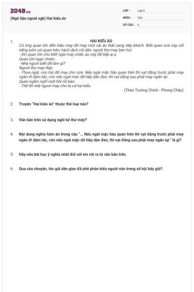 (Ngữ liệu ngoài sgk) Hai kiểu áo