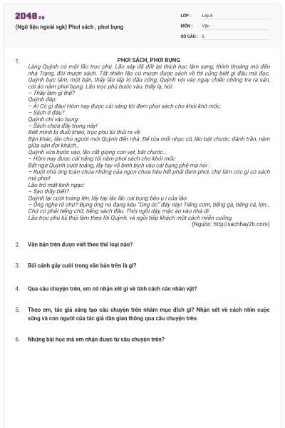 (Ngữ liệu ngoài sgk) Phơi sách , phơi bụng