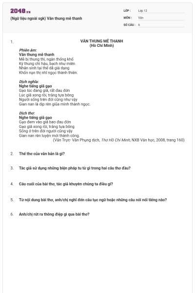 (Ngữ liệu ngoài sgk) Văn thung mễ thanh