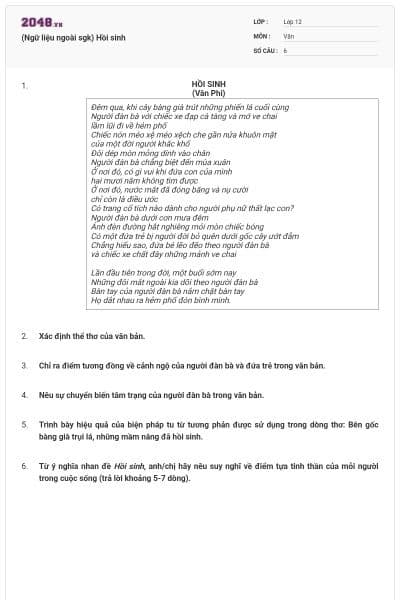 (Ngữ liệu ngoài sgk) Hồi sinh