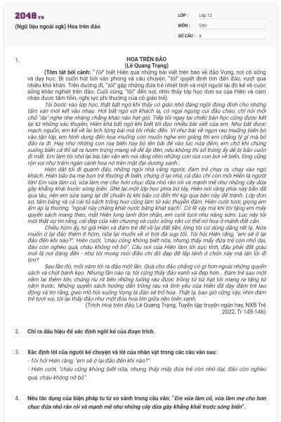 (Ngữ liệu ngoài sgk) Hoa trên đảo