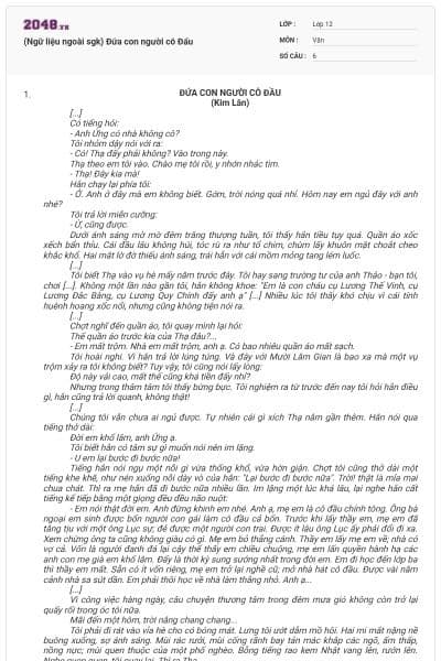 (Ngữ liệu ngoài sgk) Đứa con người cô Đẩu