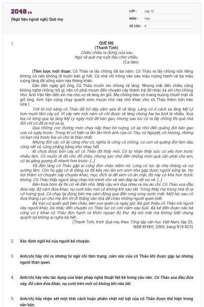 (Ngữ liệu ngoài sgk) Quê mẹ