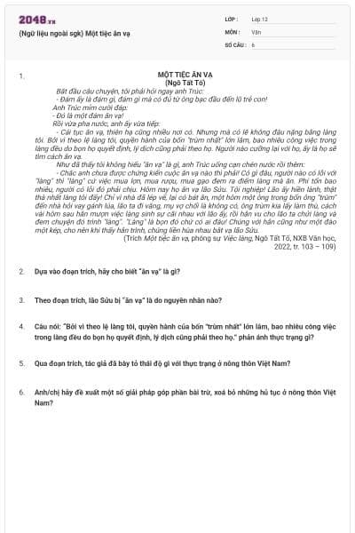 (Ngữ liệu ngoài sgk) Một tiệc ăn vạ