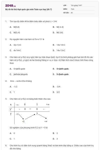 Bộ đề thi thử thpt quốc gia môn Toán cực hay (đề 7)