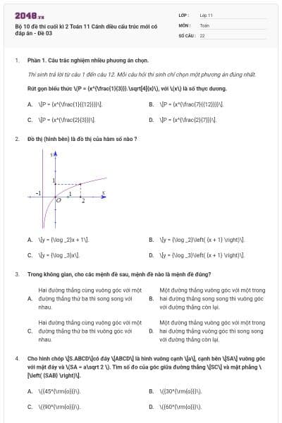 Bộ 10 đề thi cuối kì 2 Toán 11 Cánh diều cấu trúc mới có đáp án - Đề 03