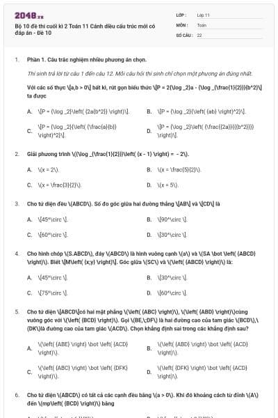 Bộ 10 đề thi cuối kì 2 Toán 11 Cánh diều cấu trúc mới có đáp án - Đề 10