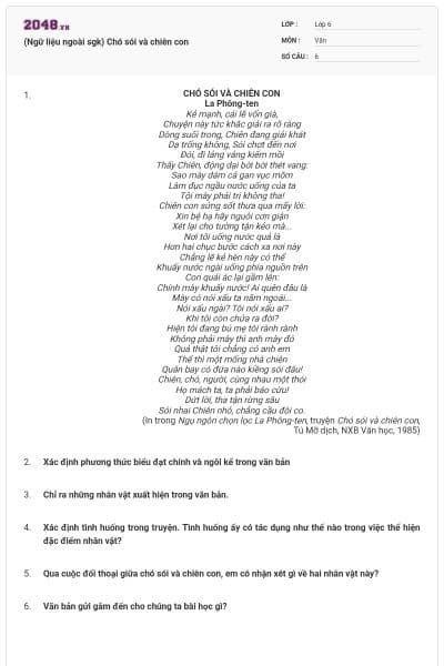 (Ngữ liệu ngoài sgk) Chó sói và chiên con