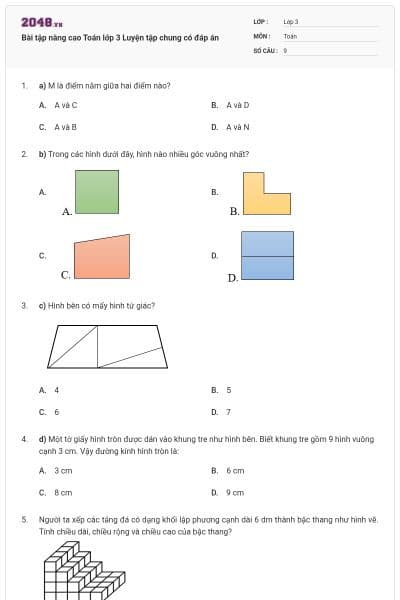 Bài tập nâng cao Toán lớp 3 Luyện tập chung có đáp án