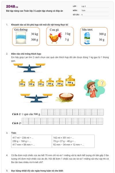 Bài tập nâng cao Toán lớp 3 Luyện tập chung có đáp án
