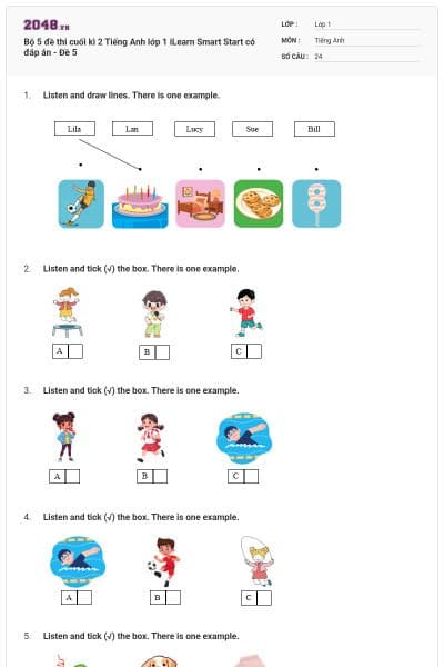 Bộ 5 đề thi cuối kì 2 Tiếng Anh lớp 1 iLearn Smart Start có đáp án - Đề 5