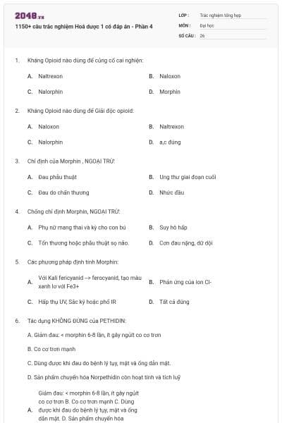 1150+ câu trắc nghiệm Hoá dược 1 có đáp án - Phần 4