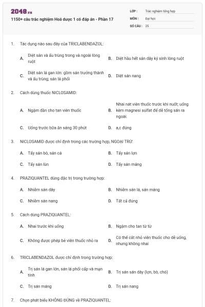 1150+ câu trắc nghiệm Hoá dược 1 có đáp án - Phần 17