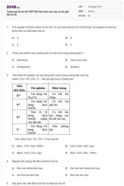 Tổng hợp đề ôn thi THPTQG Hóa Học cực hay có lời giải (Đề số 8)
