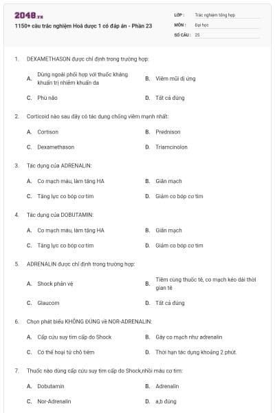 1150+ câu trắc nghiệm Hoá dược 1 có đáp án - Phần 23