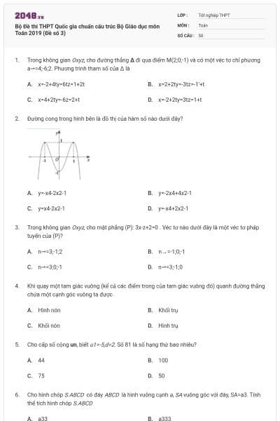 Bộ Đề thi THPT Quốc gia chuẩn cấu trúc Bộ Giáo dục môn Toán 2019 (Đề số 3)