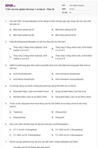 1150+ câu trắc nghiệm Hoá dược 1 có đáp án - Phần 38