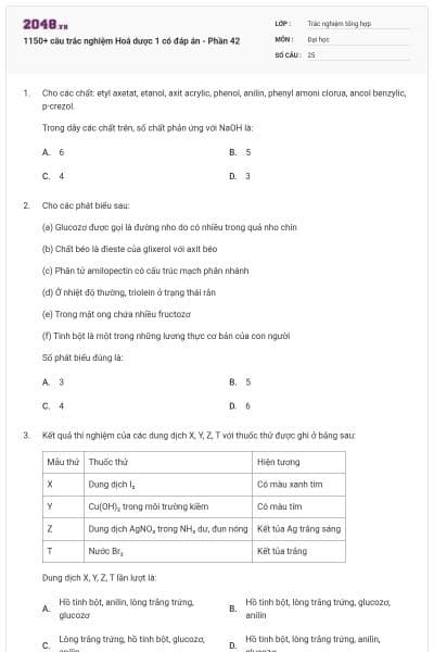 1150+ câu trắc nghiệm Hoá dược 1 có đáp án - Phần 42