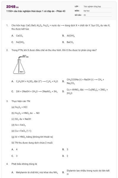 1150+ câu trắc nghiệm Hoá dược 1 có đáp án - Phần 43