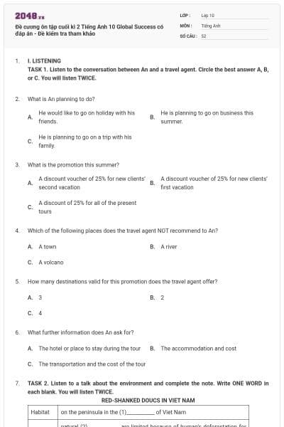 Đề cương ôn tập cuối kì 2 Tiếng Anh 10 Global Success có đáp án - Đề kiểm tra tham khảo