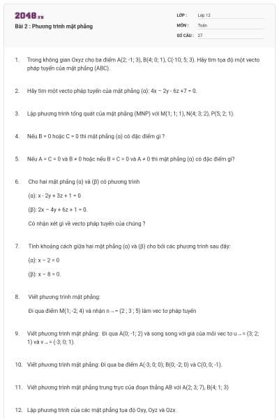 Bài 2 : Phương trình mặt phẳng