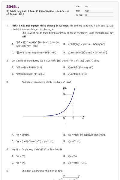 Bộ 14 đề thi giữa kì 2 Toán 11 Kết nối tri thức cấu trúc mới có đáp án - Đề 6