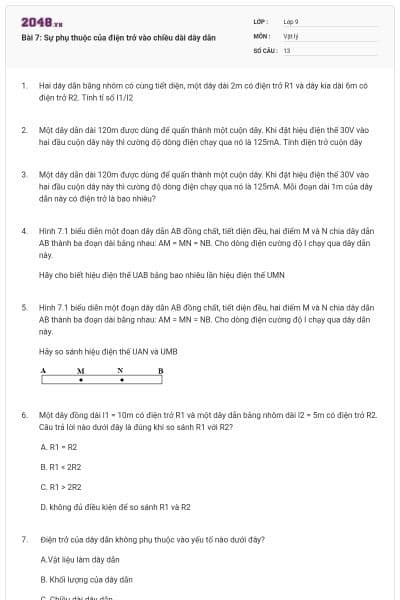 Bài 7: Sự phụ thuộc của điện trở vào chiều dài dây dẫn