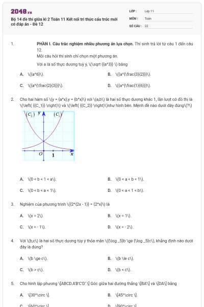 Bộ 14 đề thi giữa kì 2 Toán 11 Kết nối tri thức cấu trúc mới có đáp án - Đề 12