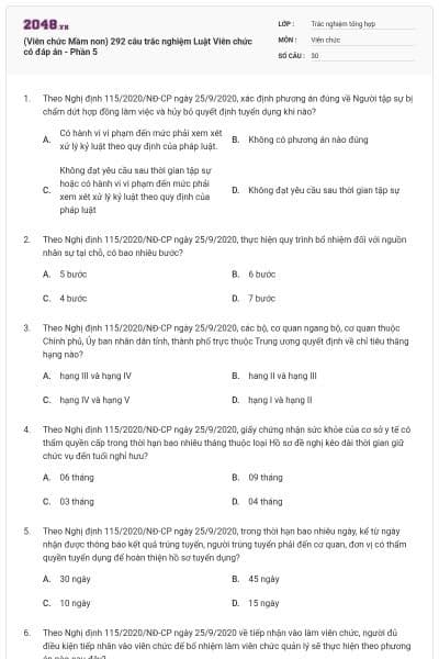 (Viên chức Mầm non) 292 câu trắc nghiệm Luật Viên chức có đáp án - Phần 5