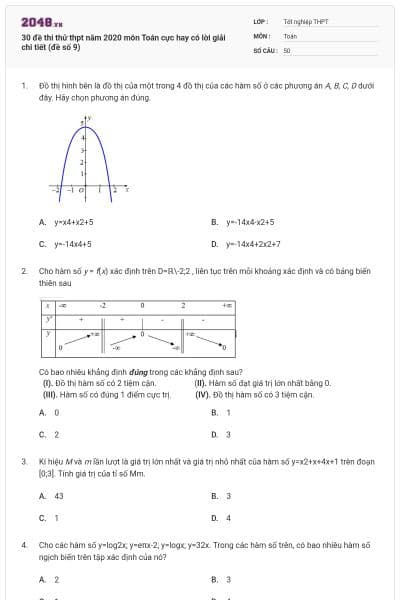 30 đề thi thử thpt năm 2020 môn Toán cực hay có lời giải chi tiết (đề số 9)